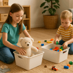 Kinder räumen ihr Zimmer auf. Ohne zu meckern