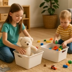 Kinder räumen ihr Zimmer auf. Ohne zu meckern